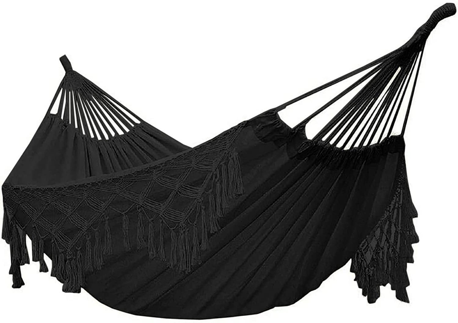 Double Sized Boho Macrame Hammock with  Handle Knotted Tassels