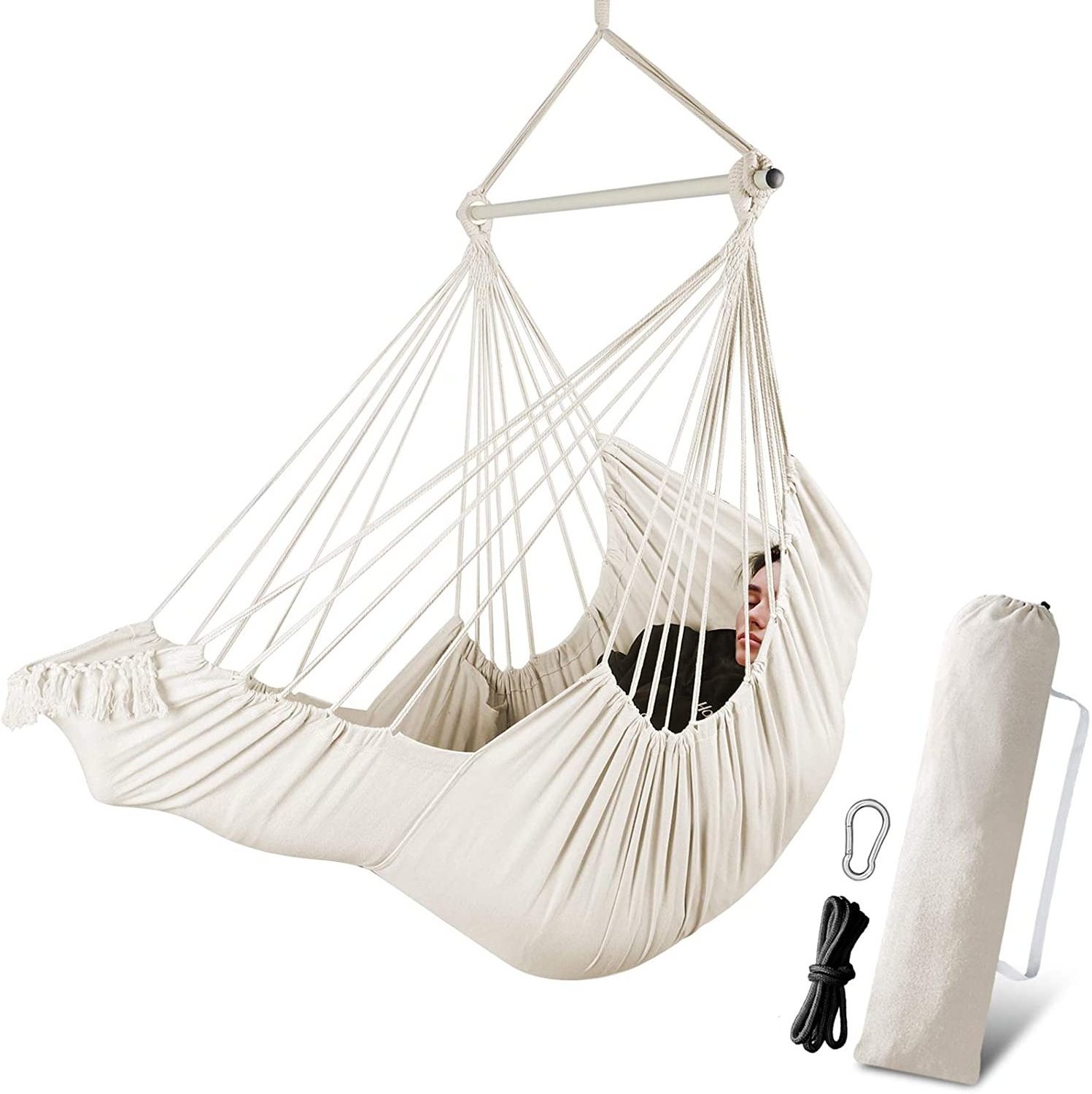 Chihee Hammock Chair Hanging   Durable Spreader Bar Soft Cotton Weave Hanging Chair Side Pocket