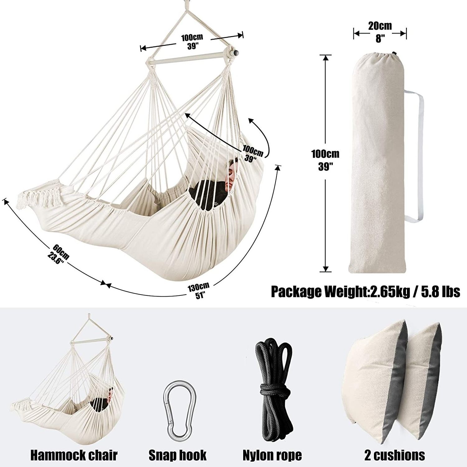 Chihee Hammock Chair Hanging   Durable Spreader Bar Soft Cotton Weave Hanging Chair Side Pocket