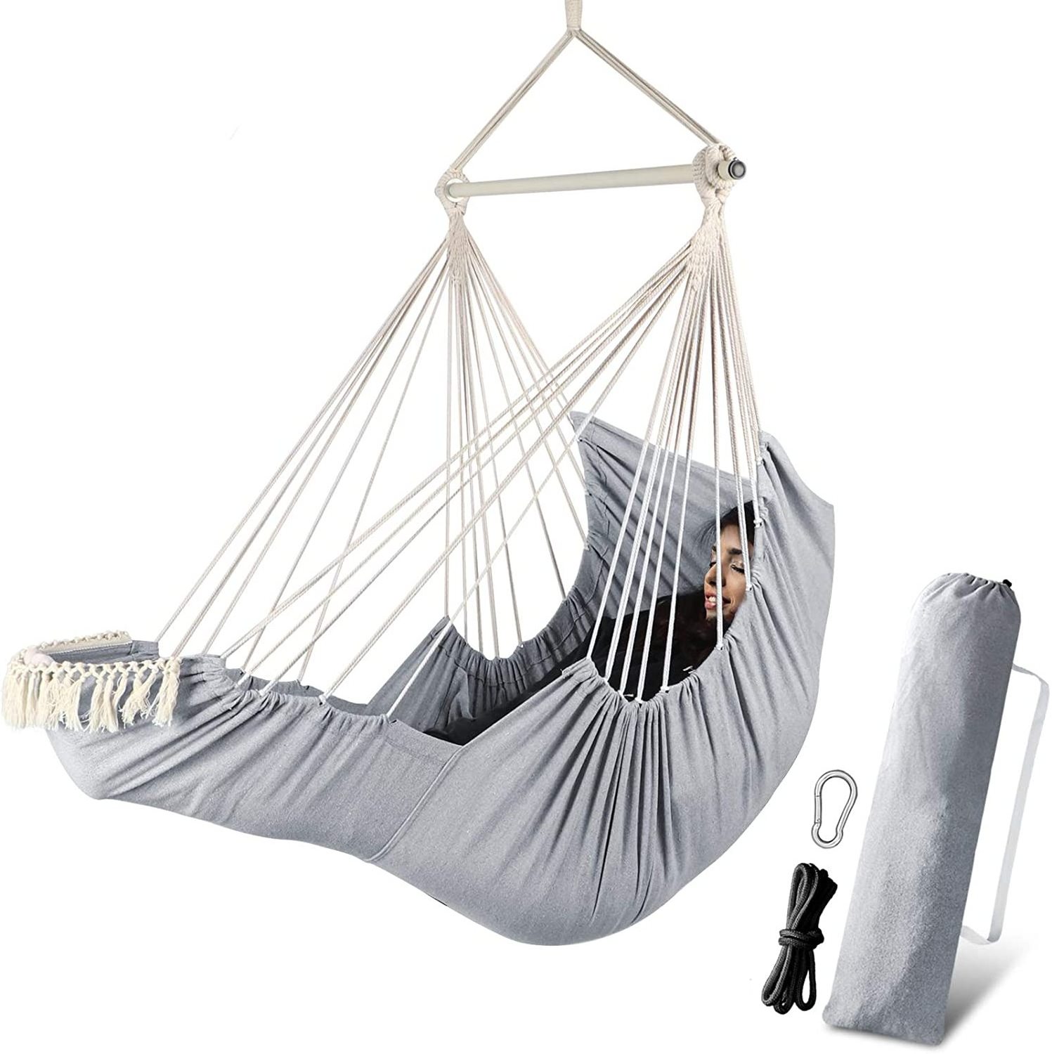 Chihee Hammock Chair Hanging   Durable Spreader Bar Soft Cotton Weave Hanging Chair Side Pocket