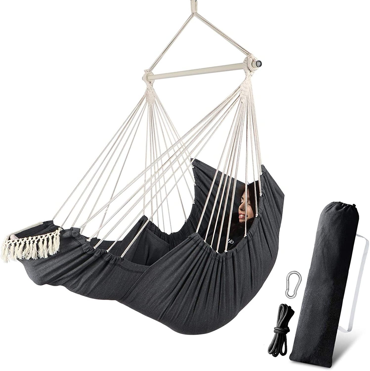 Chihee Hammock Chair Hanging   Durable Spreader Bar Soft Cotton Weave Hanging Chair Side Pocket