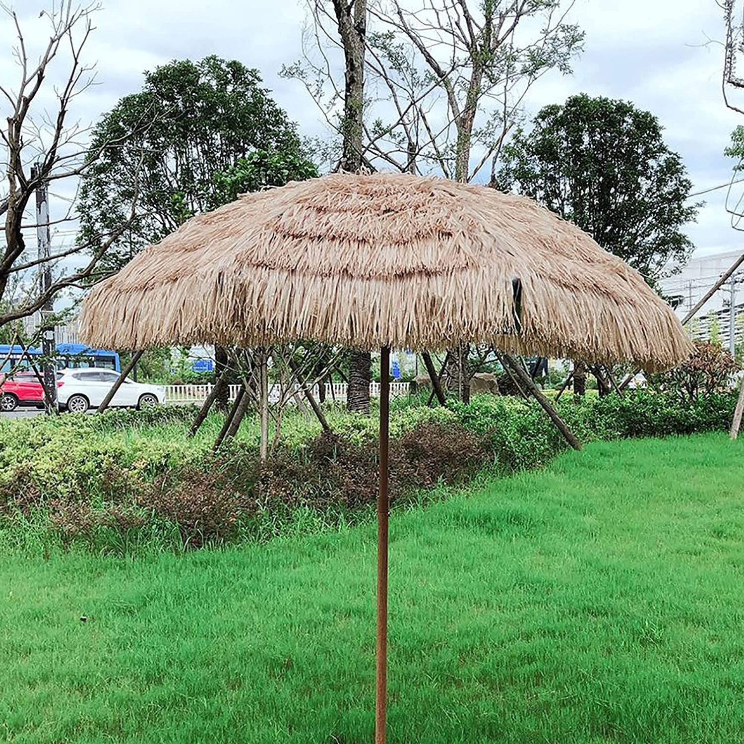 Hawaii Plastic PP Straw Outdoor 2.0m Beach Umbrella With Tassel