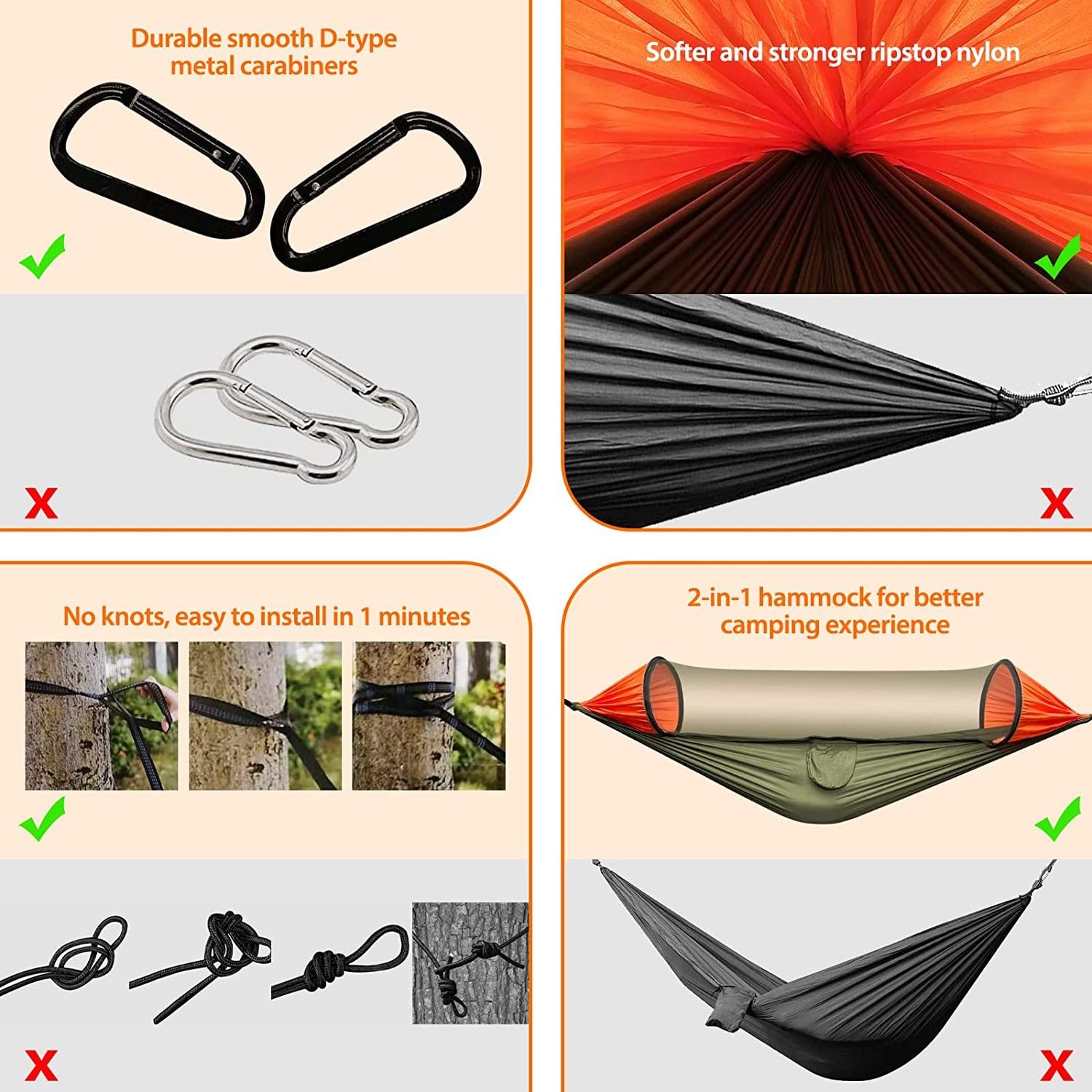 Outdoor Nylon Ripstop Camping Hammock With Mosquito Net