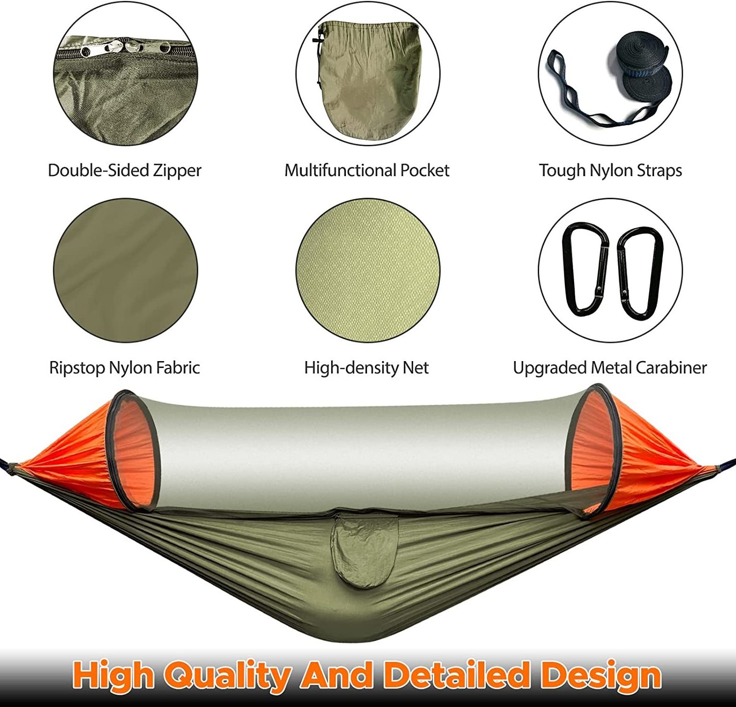 Outdoor Nylon Ripstop Camping Hammock With Mosquito Net