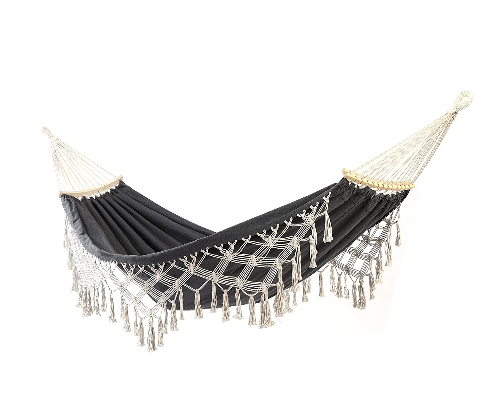 Expanded Garden Outdoor Fringe Colombian Folding Macrame Boho Double Hammock