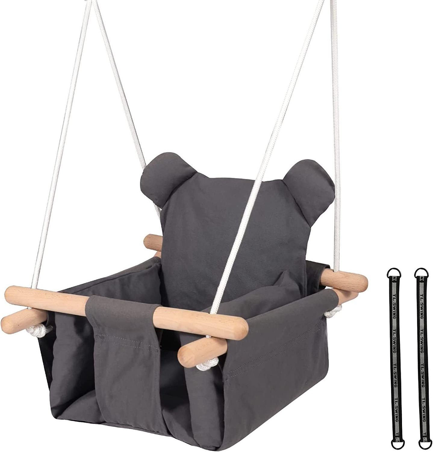 Wooden Hanging Toddle Swing Seat Cotton Canvas Baby Swing