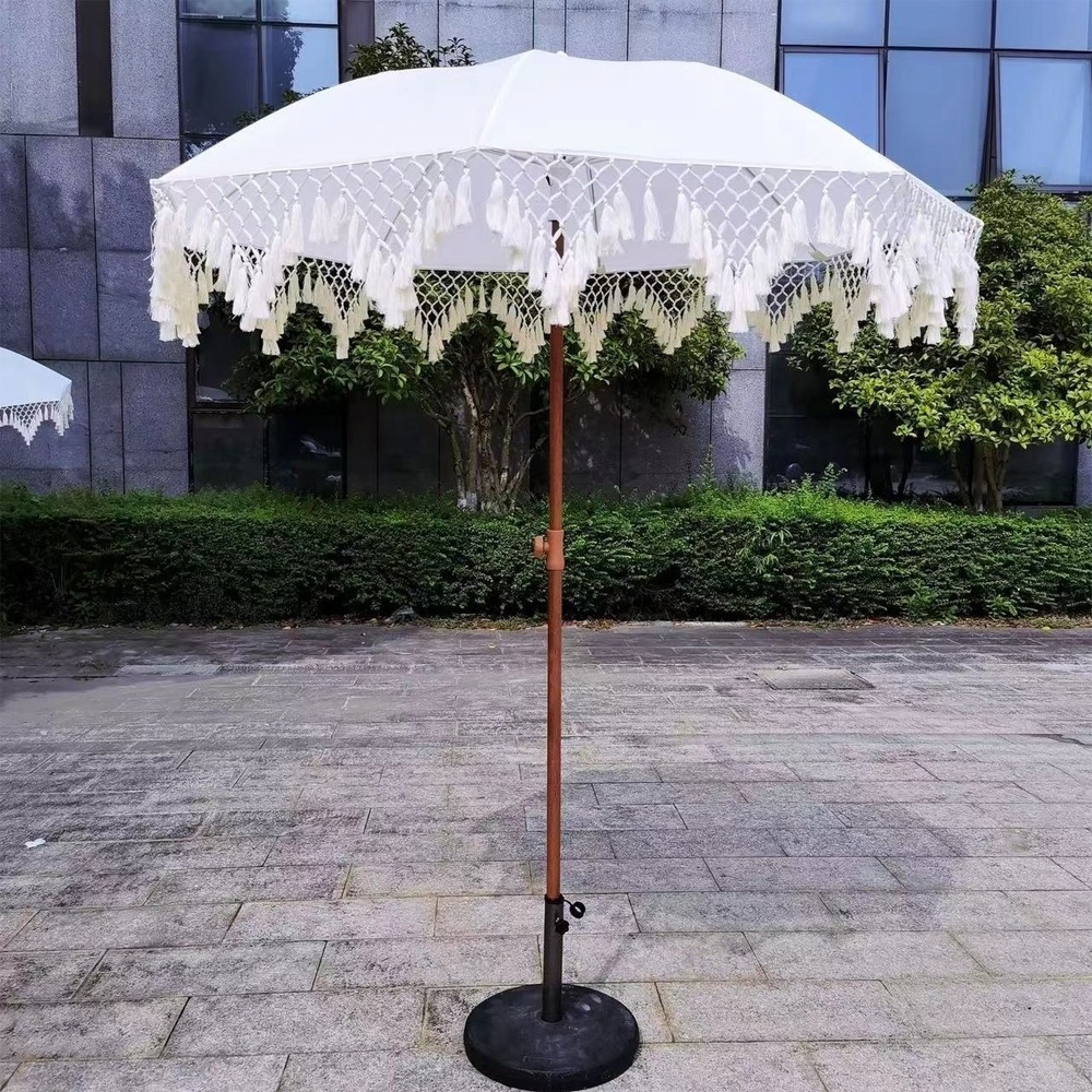 Outdoor Patio  Boho Parasol Macrame Beach Umbrella With Fringe