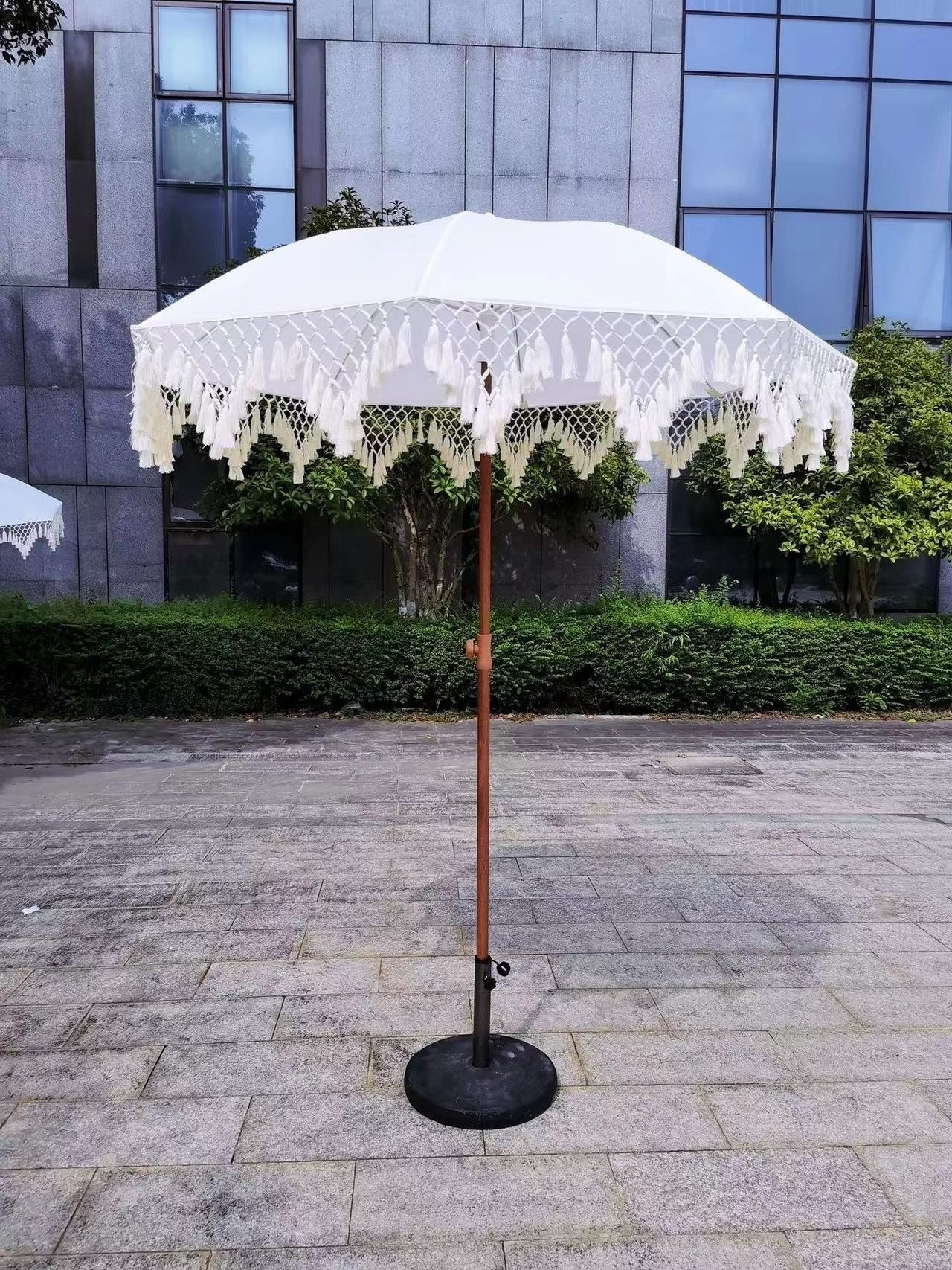 Outdoor Patio  Boho Parasol Macrame Beach Umbrella With Fringe