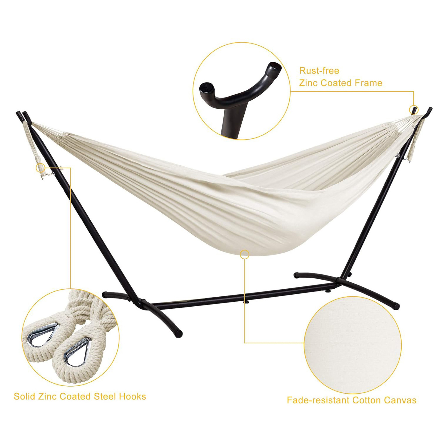 9FT Space Saving Steel Frame 2 Person Outdoor Indoor Patio Garden Hammock with Carrying Case