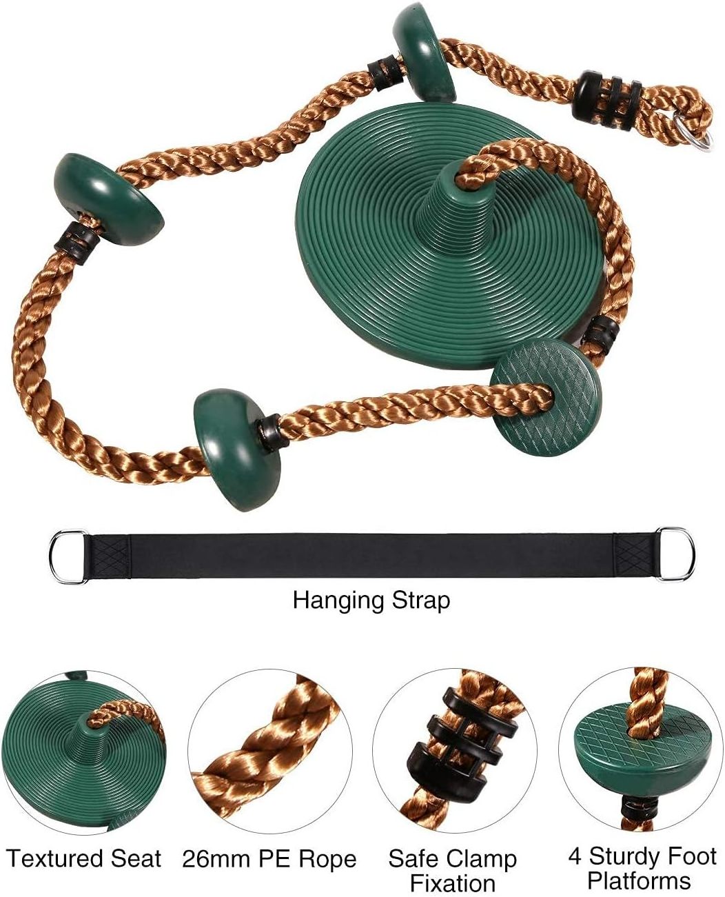 Tree Climbing Rope Swings  Heavy Duty Plastic Disc Swing Seat for Kids and Adults with Hanging Strap and Snap Hooks