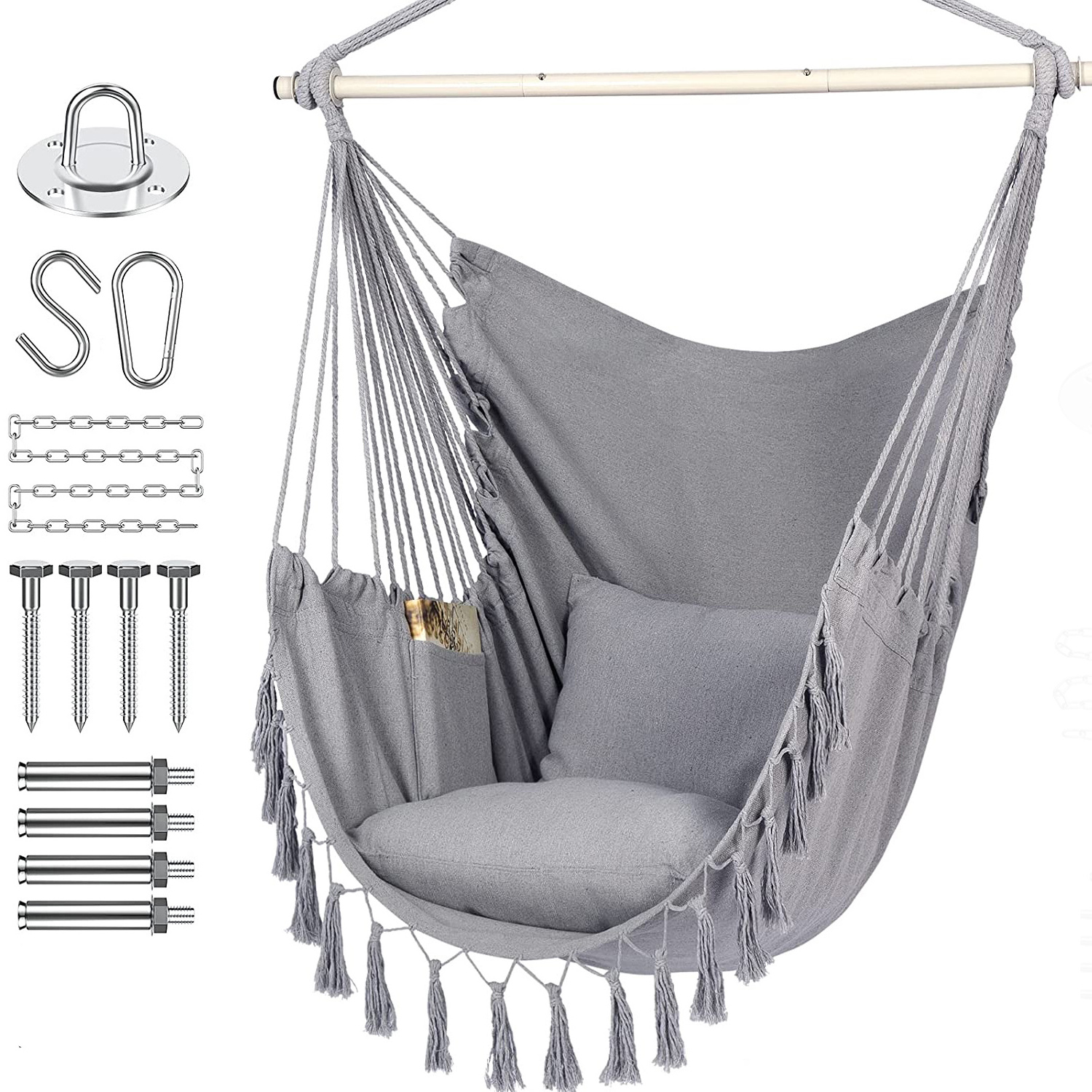 Max 500 Pounds Light Grey Hanging Swing Chair With Hardware Kits