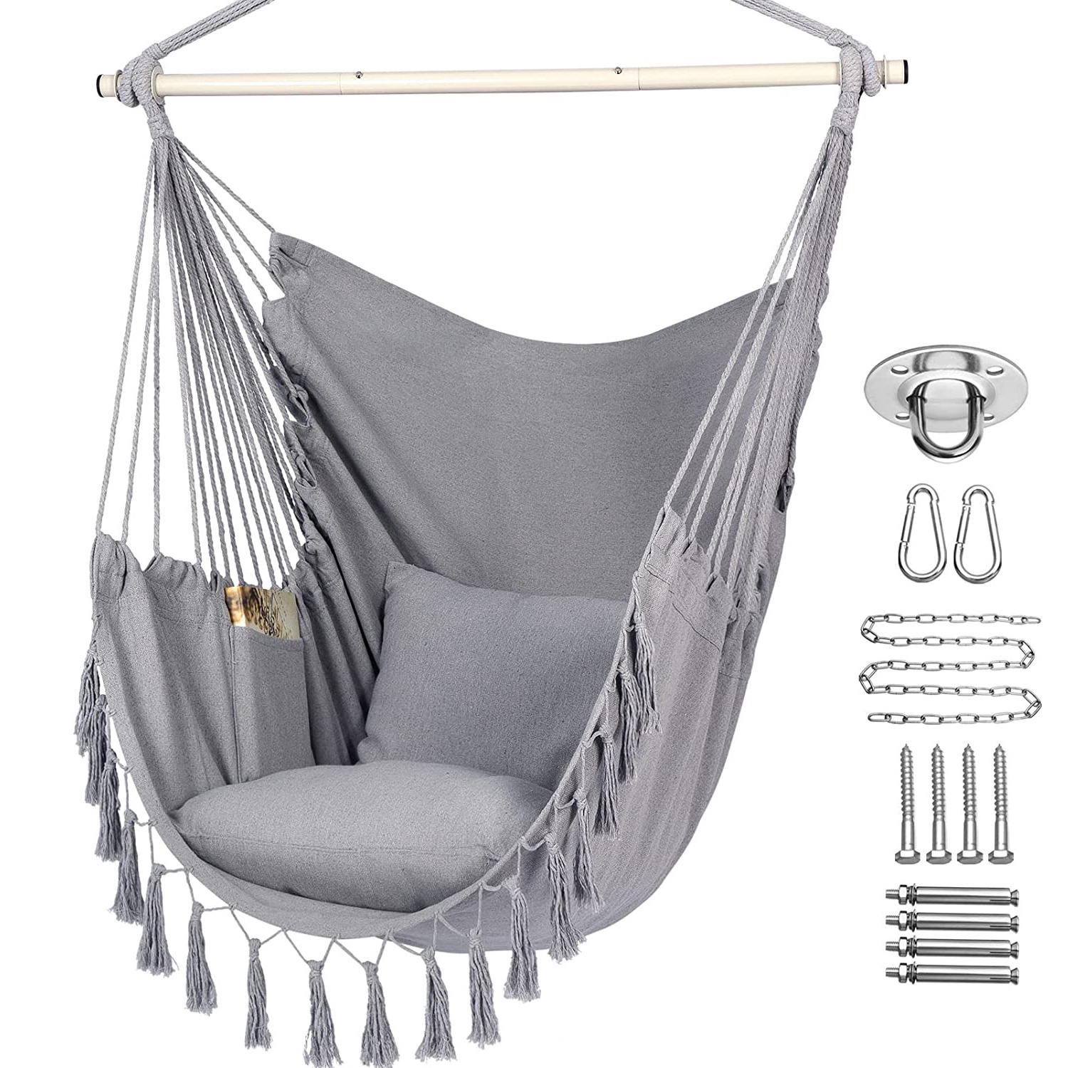 Max 500 Pounds Light Grey Hanging Swing Chair With Hardware Kits