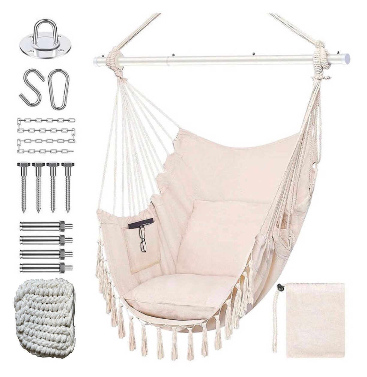 Home Foldable Lounger Grey Hanging Chair With Hanging Kits