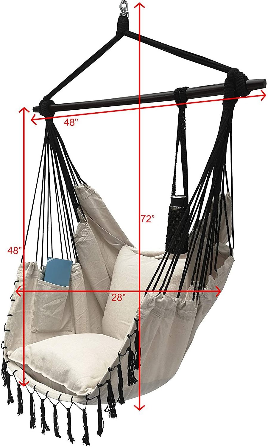 BoHemian Macrame Hammock Hanging Chair With Cup Holder