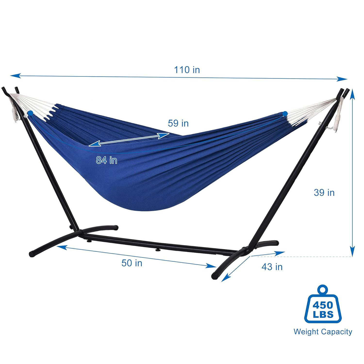 Garden Backyard Cotton Canvas Space-Saving Hammock With Iron Steel Stand