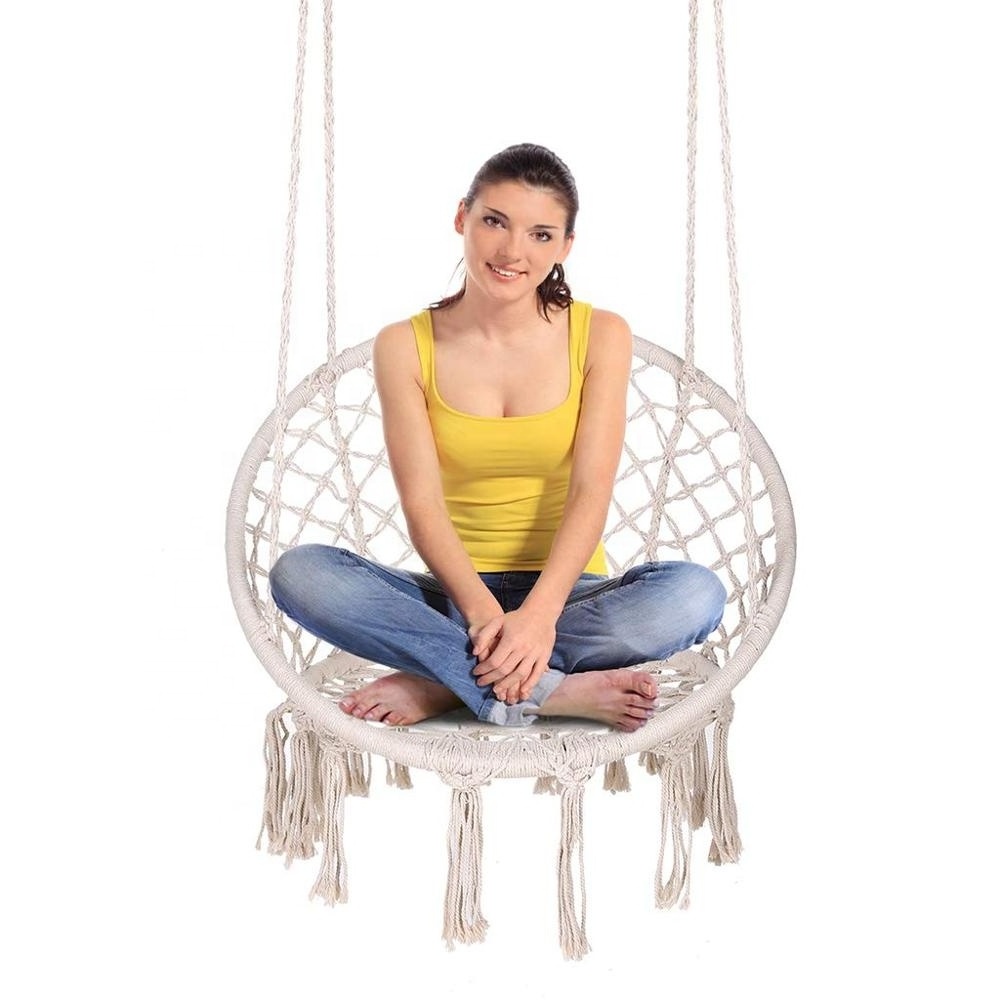 Outdoor Garden Handmade Cotton Poly Net Rope Patio Round Swing