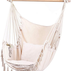 Magazine Pocket Hanging  Macrame Hammock Chair With Two Pillows