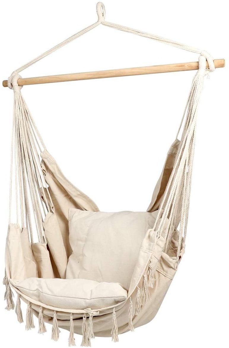 Hot Magazine Pocket  Garden Patio Chair Macrame Swing With Two Pillows