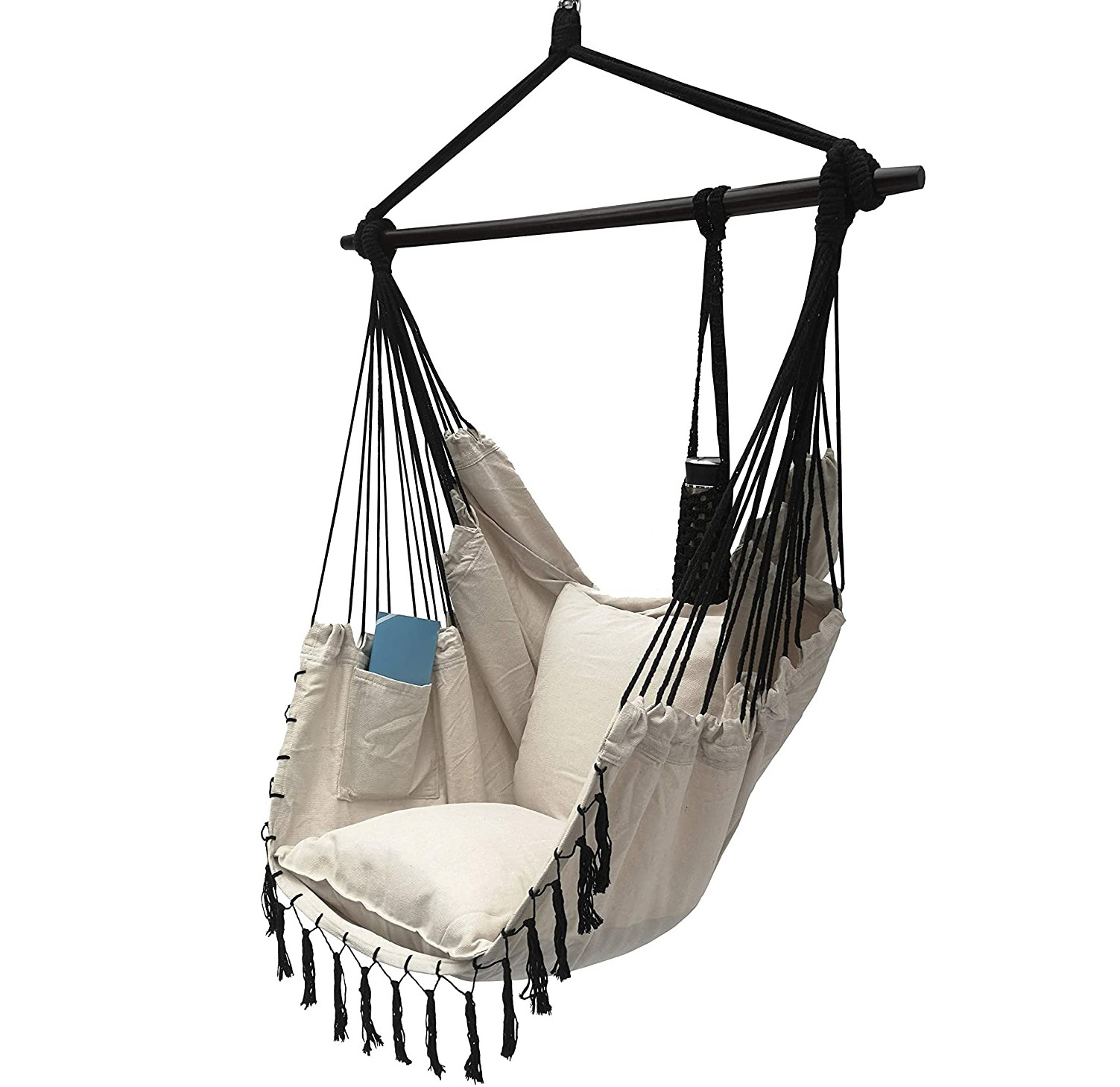 BoHemian Macrame Hammock Hanging Chair With Cup Holder