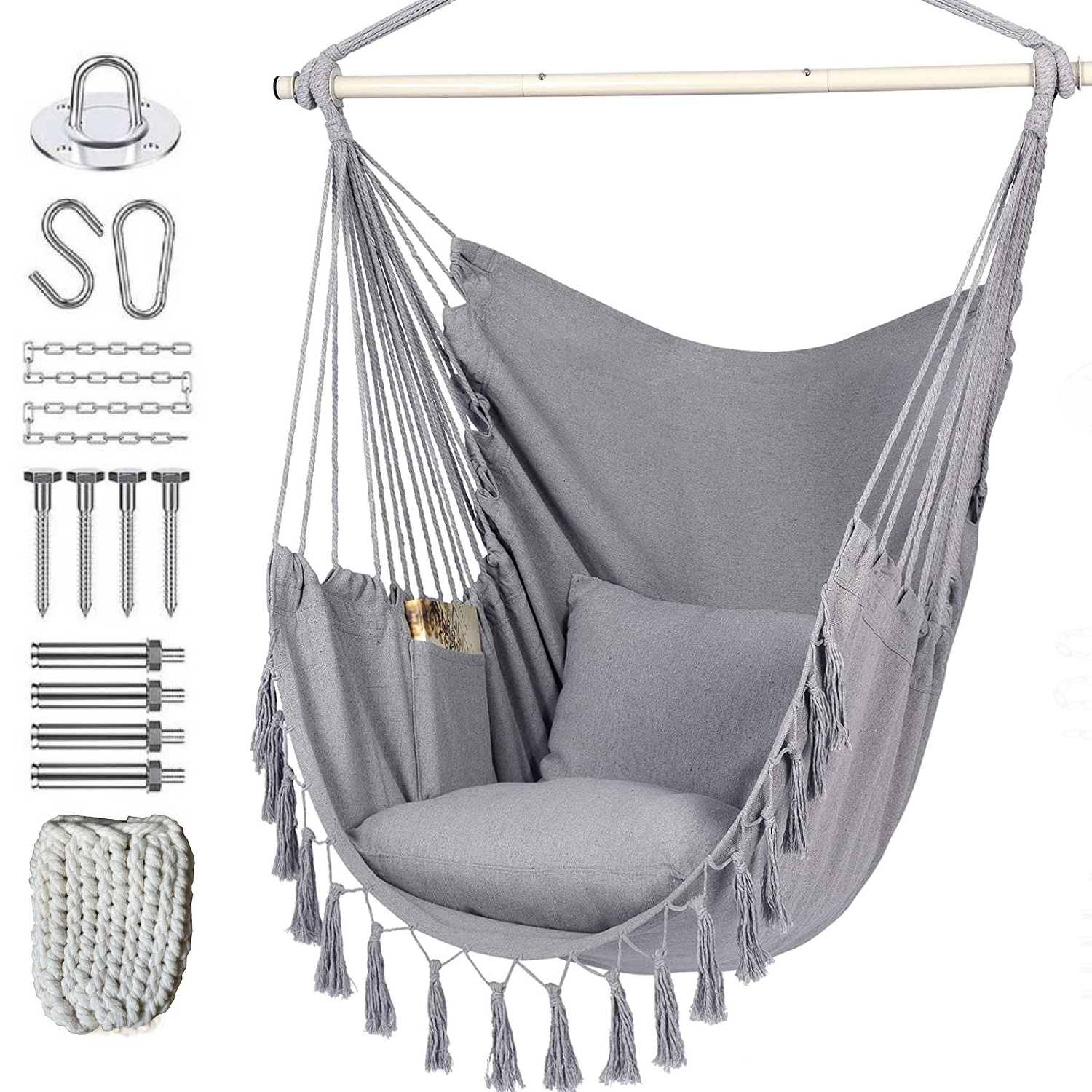 Home Foldable Lounger Grey Hanging Chair With Hanging Kits