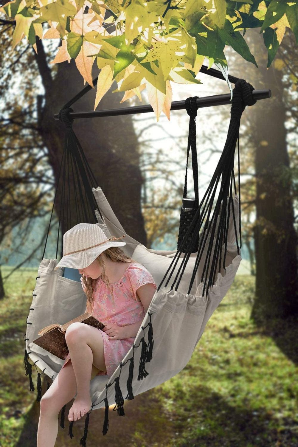 BoHemian Macrame Hammock Hanging Chair With Cup Holder