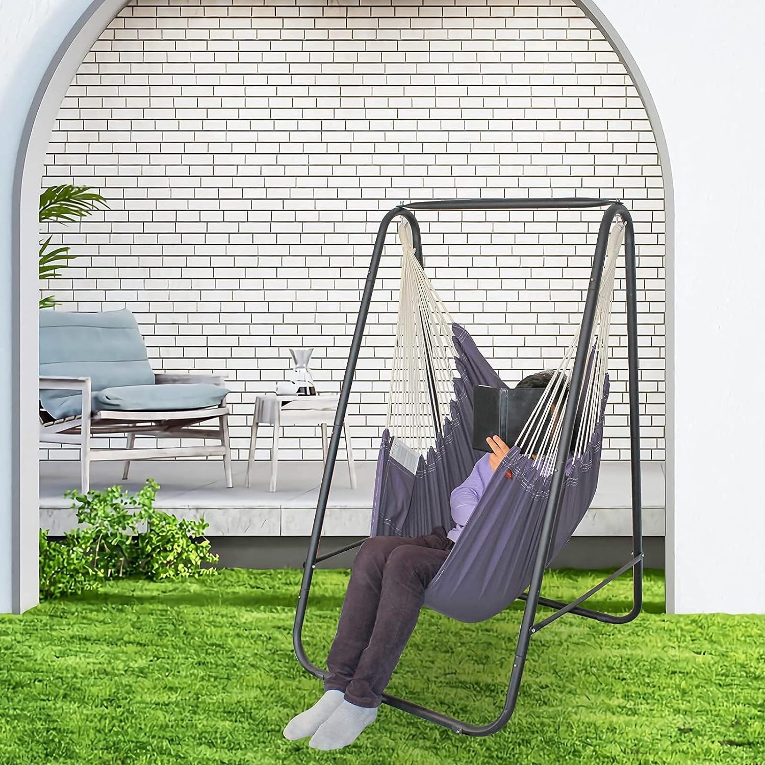 Outdoor Garden Swing Hammock Frame Hanging Chair Stand