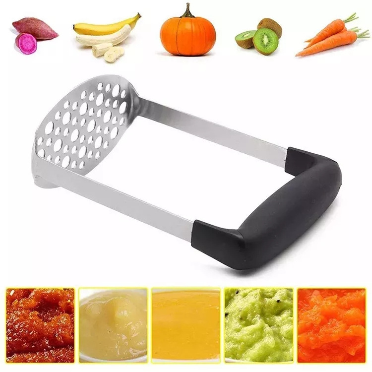 New Design Stainless Steel Black Silver Good Smooth Potato Masher Kitchen Tools Hand Plate Food Masher