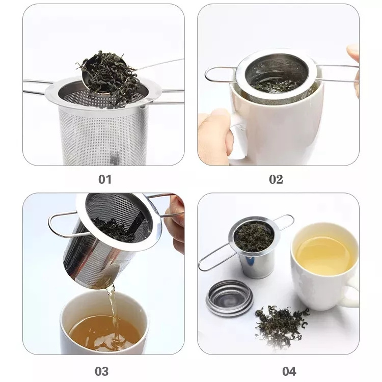 304 Stainless Steel Loose Leaf Tea Ball Infuser Filter Set With Spoon And Drip Tray