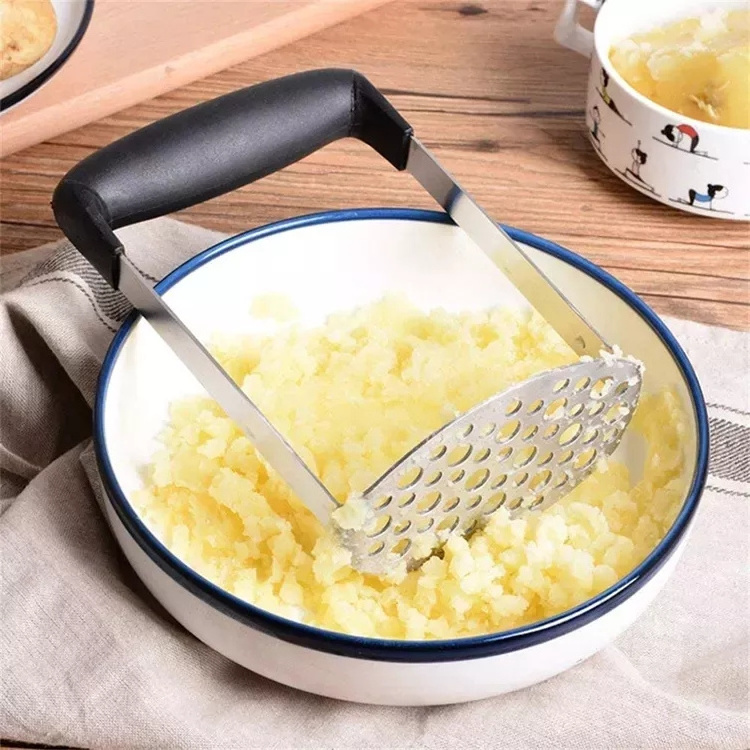 New Design Stainless Steel Black Silver Good Smooth Potato Masher Kitchen Tools Hand Plate Food Masher