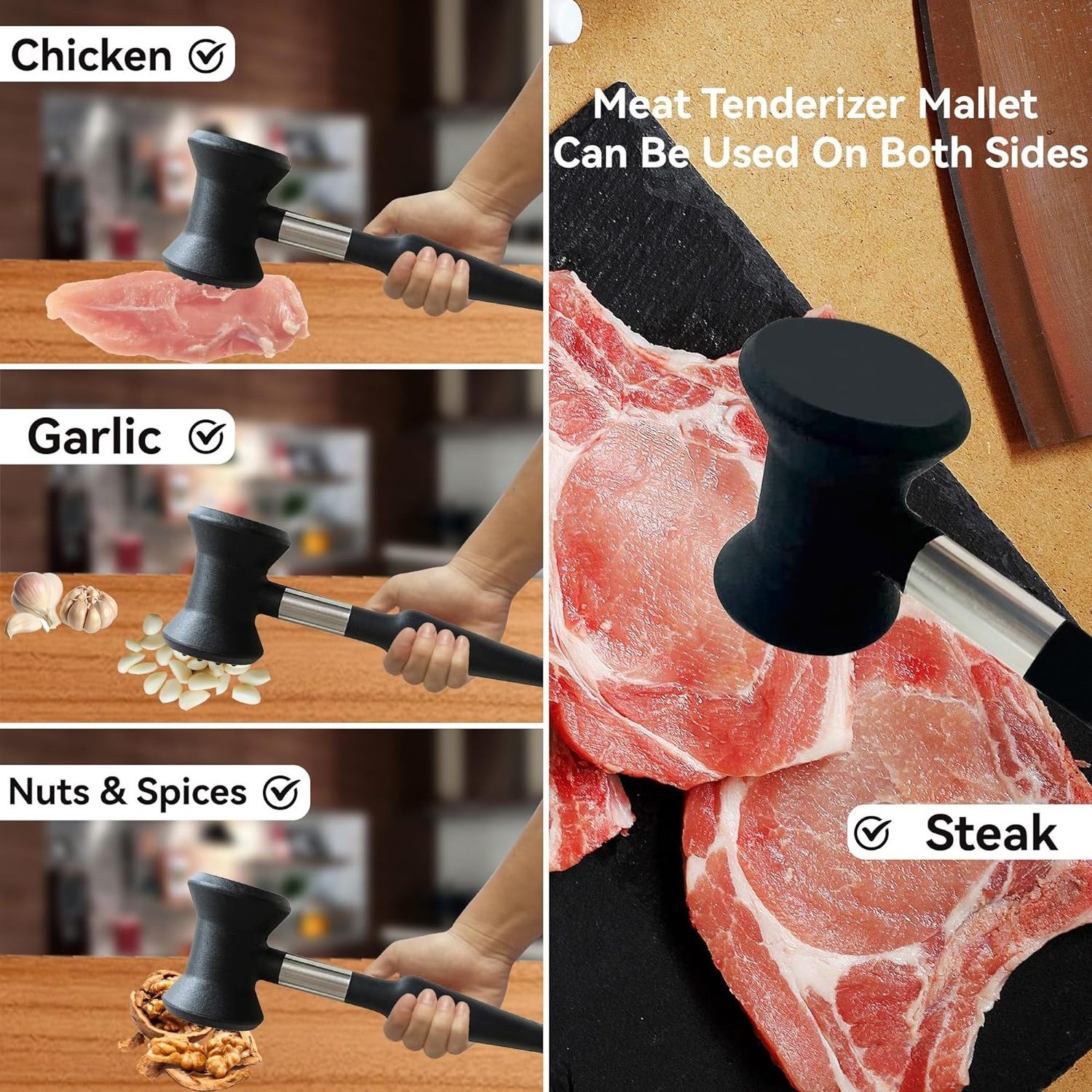 Essential Kitchen Meat & Poultry Tool Non-Slip Grip Meat Tenderizer Mallet for Chicken Veal Cutlets Ground Beef & Steak