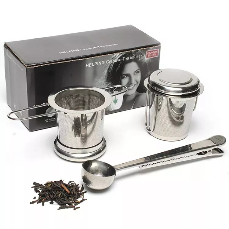 304 Stainless Steel Loose Leaf Tea Ball Infuser Filter Set With Spoon And Drip Tray