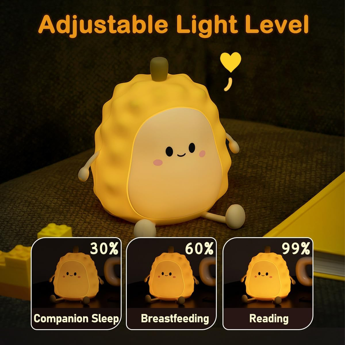 Night Light for Kids Cute Silicone Nursery Durian Lamp for Baby and Toddler LED Fruit NightLight for Boys and Girls