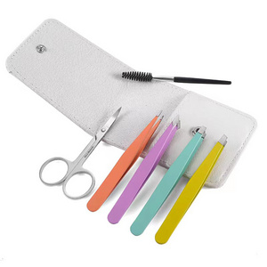 Custom Stainless Steel Professional Eyebrow Trimmer Tweezers Set with scissors