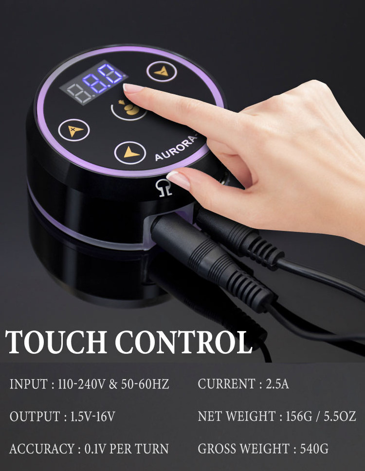 Professional Aurora II Power 2nd Gen Voltage Dual Outputs Fits All Microblade Machine Tattoo Power Supply with Touchscreen