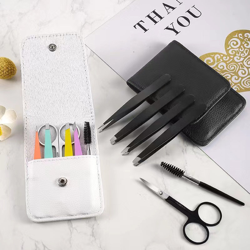 Custom Stainless Steel Professional Eyebrow Trimmer Tweezers Set with scissors