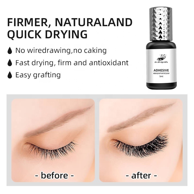 Waterproof Strong Bonding Long Lasting Semi Permanent Lash Adhesive Vegan Eyelash Extensions Glue with Custom Label Stickers