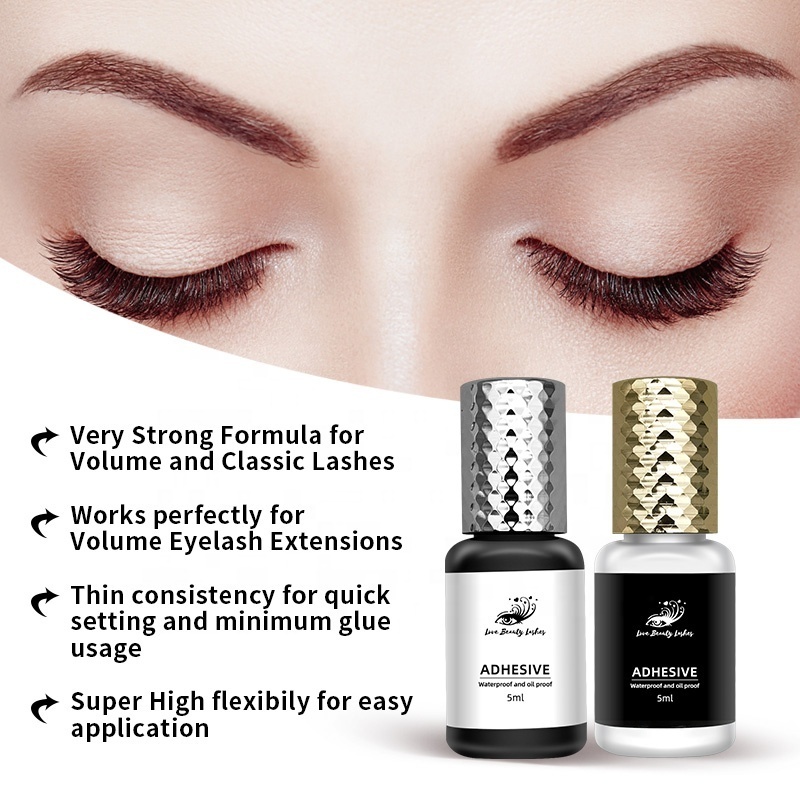 Waterproof Strong Bonding Long Lasting Semi Permanent Lash Adhesive Vegan Eyelash Extensions Glue with Custom Label Stickers