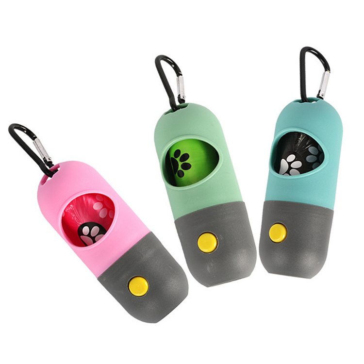 Flashlight Design Dog Waste Bag Holder Dispenser Pet Poop Bag Holder for Leash With Carabiner Clip for Lead Leash