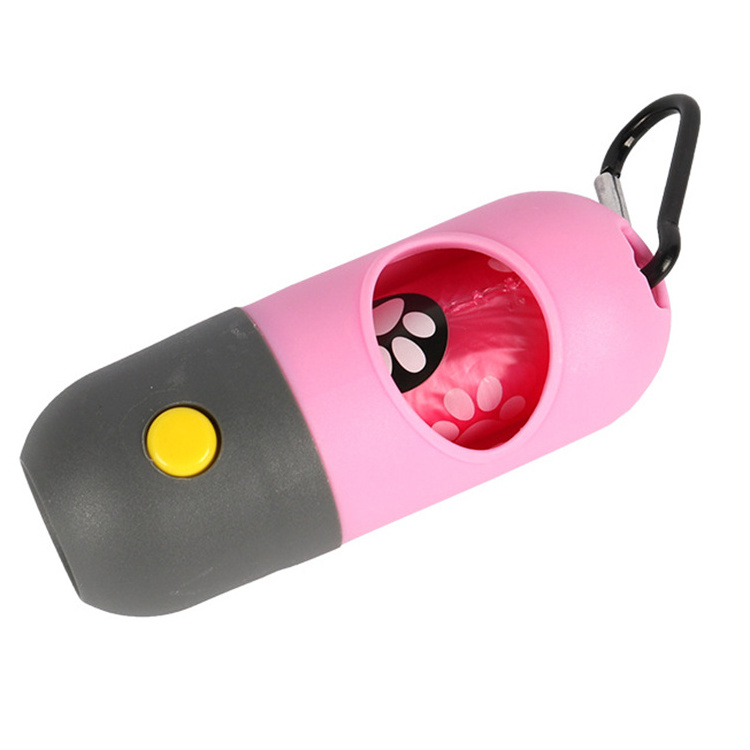 Flashlight Design Dog Waste Bag Holder Dispenser Pet Poop Bag Holder for Leash With Carabiner Clip for Lead Leash