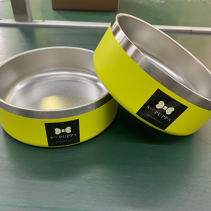 Pet Products Custom Sublimation Blank Dog Water Bowl Double Wall 32/64oz Stainless Steel Non-slip rubber  Dog Feeder Bowl