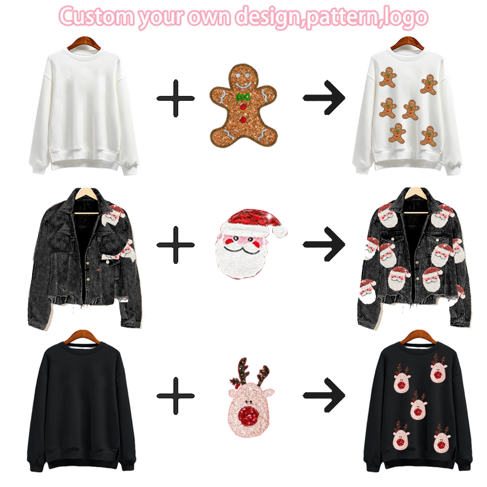 Custom Christmas Women Embroidered Patch Sequin Nutcracker Holiday Sweater Cardigan