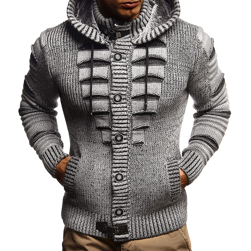 2021 Autumn Winter High Quality Ripped Long Sleeve Hooded cardigan Knit casual jacket zipper Sweater for Men