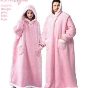 Loveda Custom Logo Women Men Oversize Hoodie Blanket Flannel Sherpa Winter Solid Color Pocket Indoor Outdoor Blankets