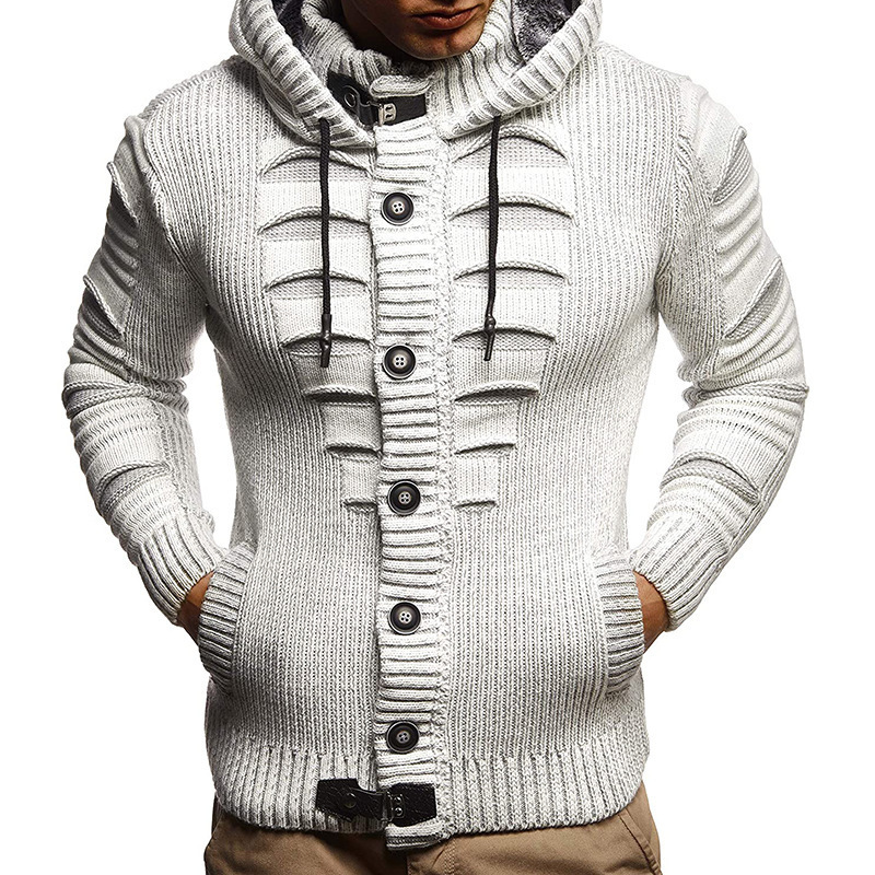 2021 Autumn Winter High Quality Ripped Long Sleeve Hooded cardigan Knit casual jacket zipper Sweater for Men