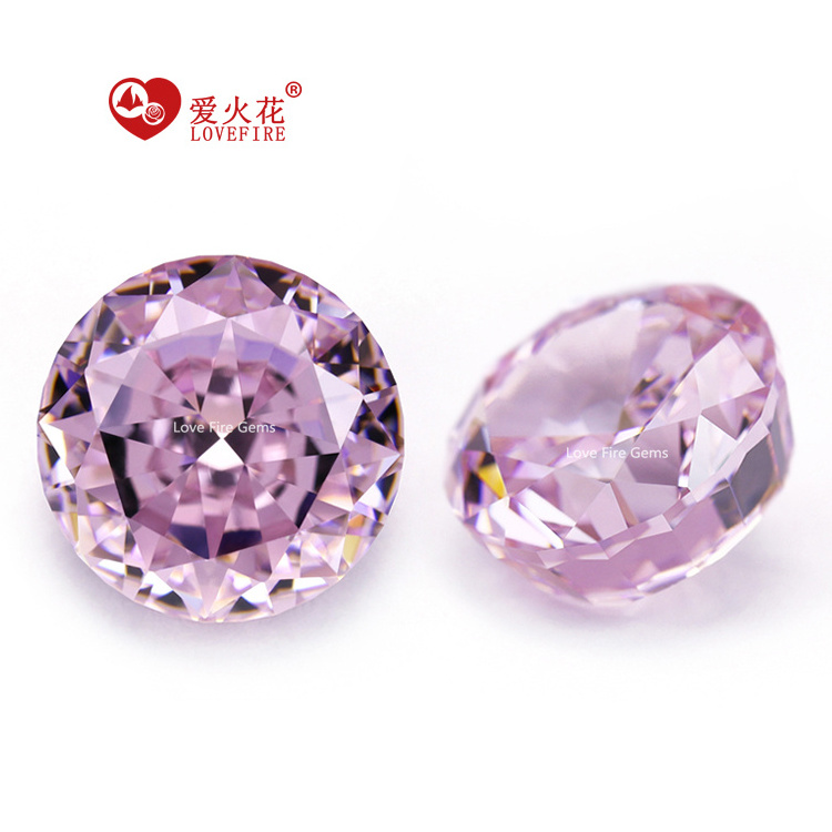 4k synthetic loose gemstone round brilliant crushed ice cut cubic zirconia light pink 5a+ cz stone