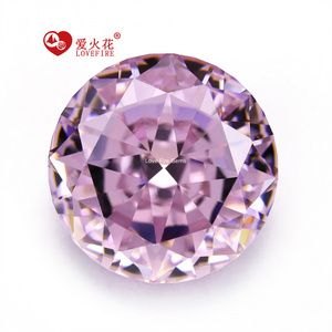 4k synthetic loose gemstone round brilliant crushed ice cut cubic zirconia light pink 5a+ cz stone