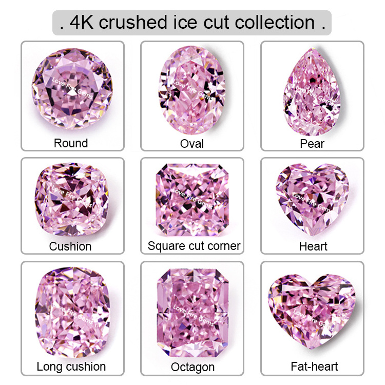 4k synthetic loose gemstone round brilliant crushed ice cut cubic zirconia light pink 5a+ cz stone