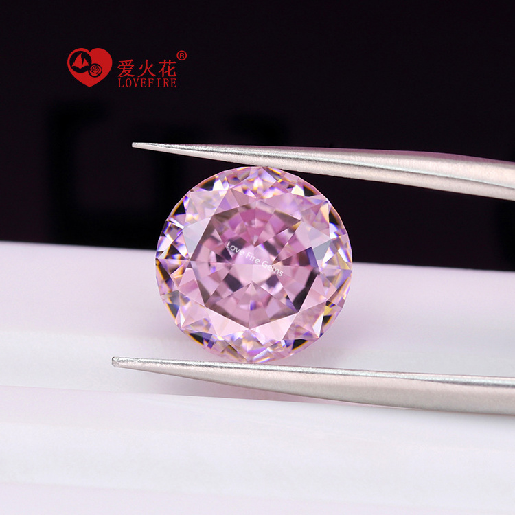 4k synthetic loose gemstone round brilliant crushed ice cut cubic zirconia light pink 5a+ cz stone