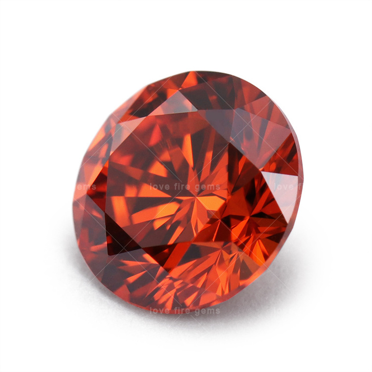 5A grade factory synthetic cz diamond cupid cutting dark orange red machine cut round cubic zirconia