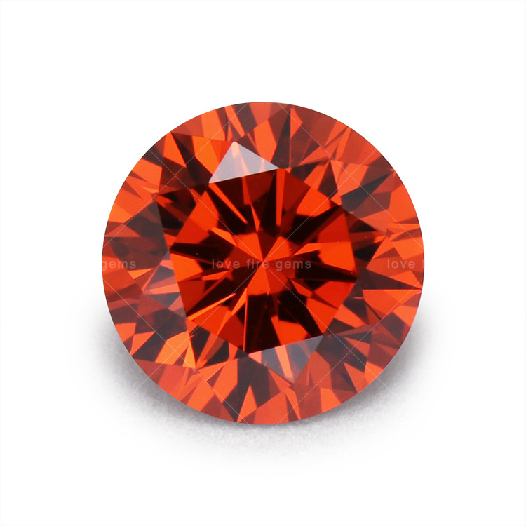 5A grade factory synthetic cz diamond cupid cutting dark orange red machine cut round cubic zirconia